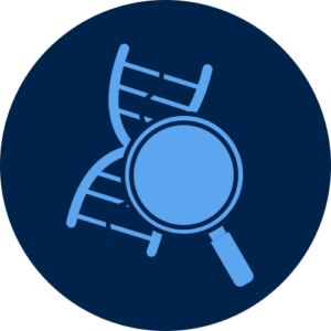 An icon combining a stylized microscope and a stylized DNA molecule, representing searching for genetic information. 