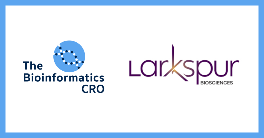 An graphic with The Bioinformatics CRO logo and Larkspur Biosciences logo